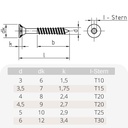 Iverne vijake 6,0 x 45 mm 500 kosov z I-zvezdo, vgrezno glavo, delnim navojem in rezalnimi rebri pod glavo-0