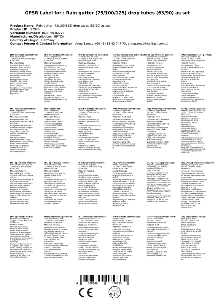 Žleb (75/100/125) Odtočne cevi (63/90) kot komplet-4