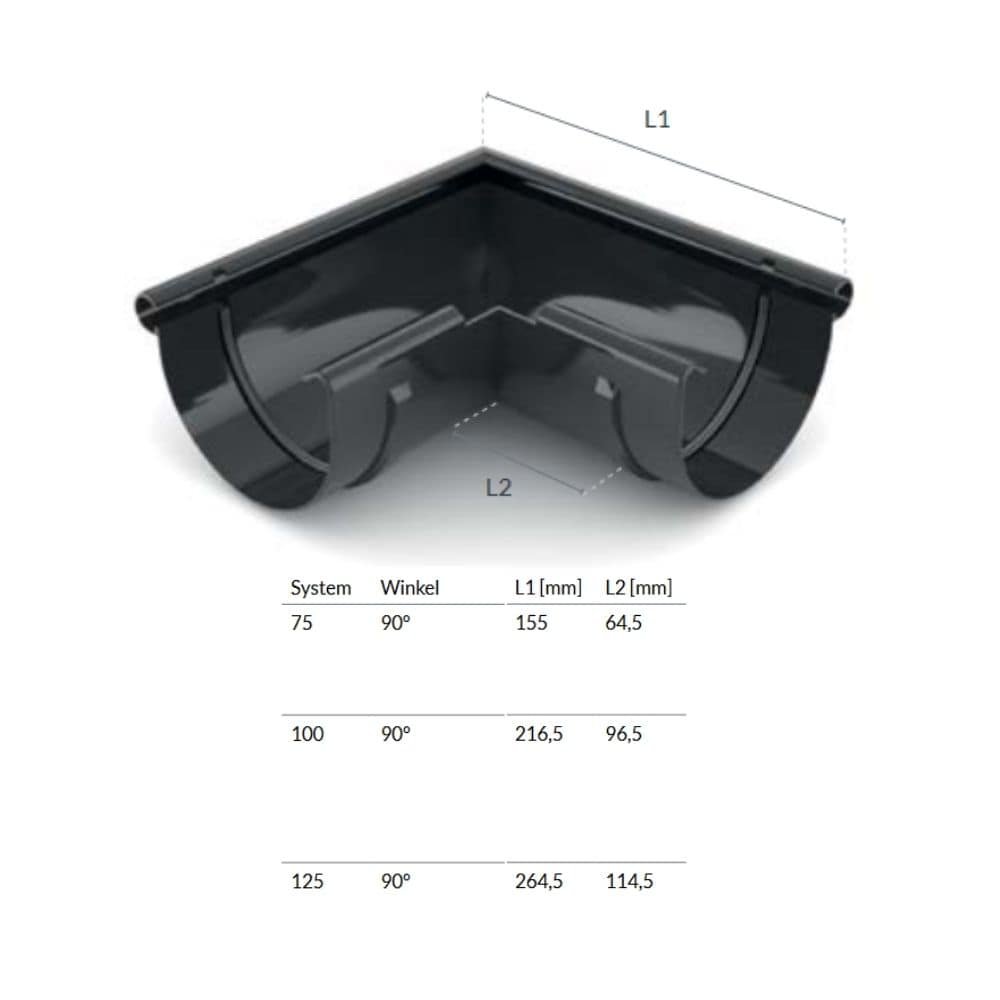 Zunanji kotni kos 90° rjav Sistem 125-0