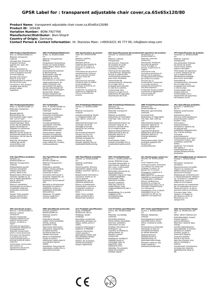 Prozorna zaščitna prevleka nastavljiv stol, približno 65x65x120/80-1