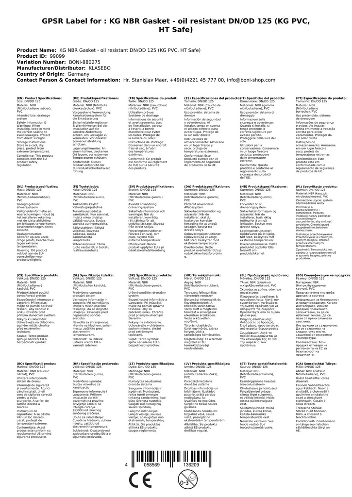 KG NBR tesnilo - oljno odporno DN/OD 125 (KG PVC, HT Safe)-2
