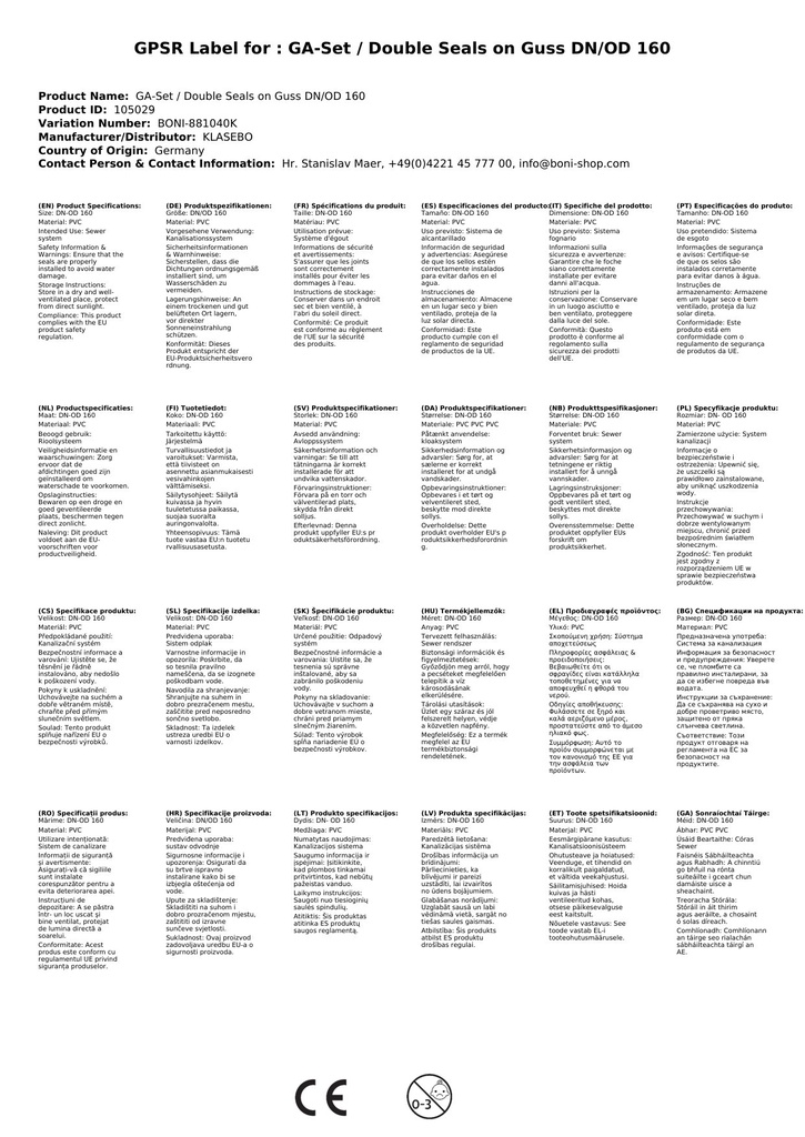 GA-Set / Dvojna tesnila na litoželezo DN/OD 160-3