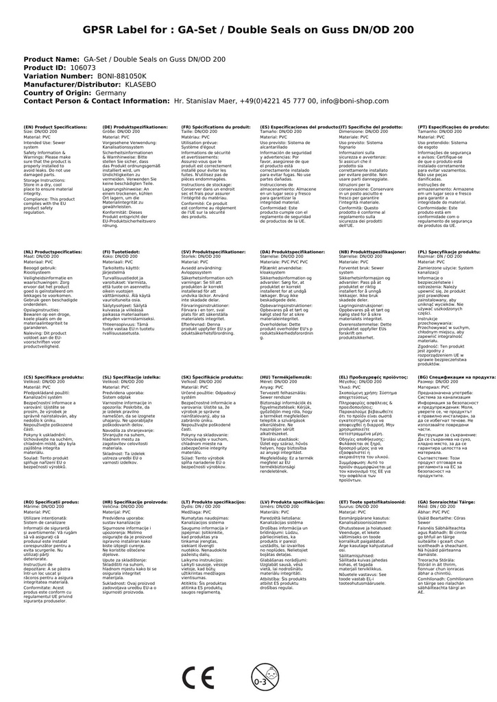 GA-Set / Dvojna tesnila na litoželezu DN/OD 200-3