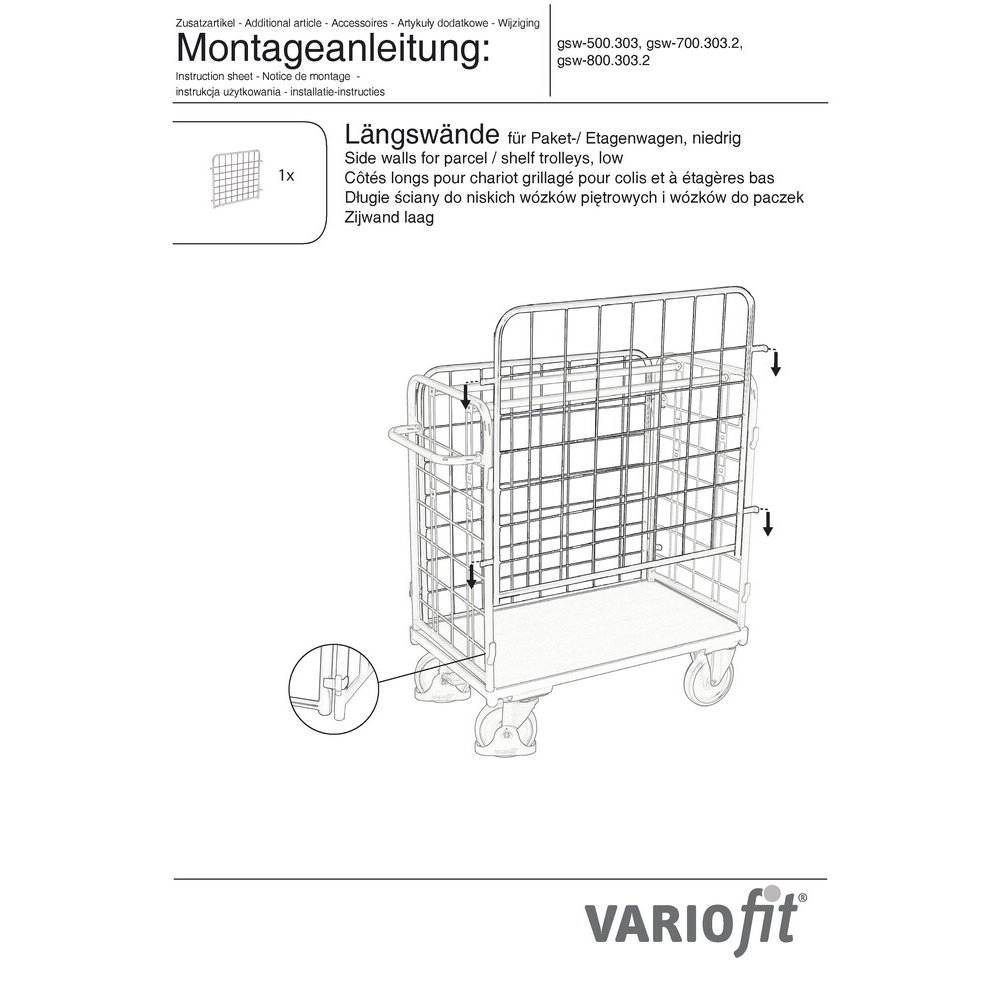 Dodatna mrežasta stena za nizek regalni voziček 1000 x 600/700 mm tip M/L-0