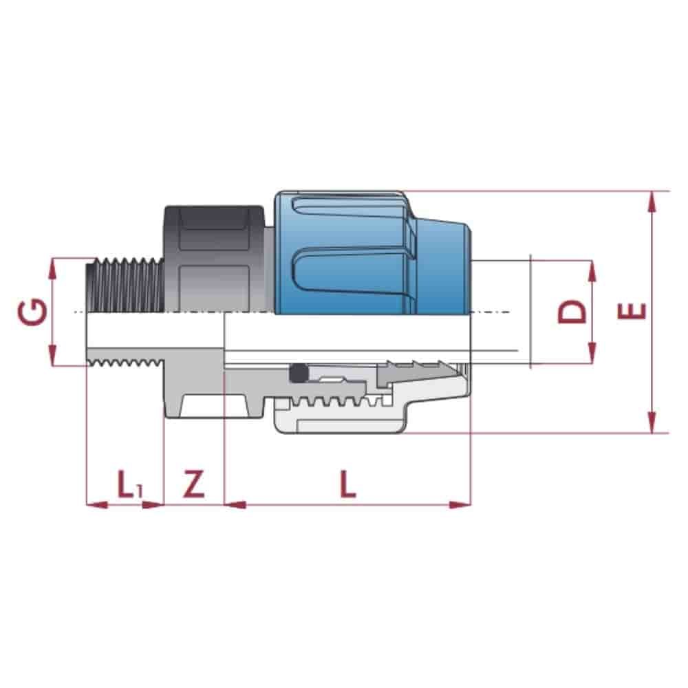 PP PE cevna spojka spojka 20 x 1/2" AG-0