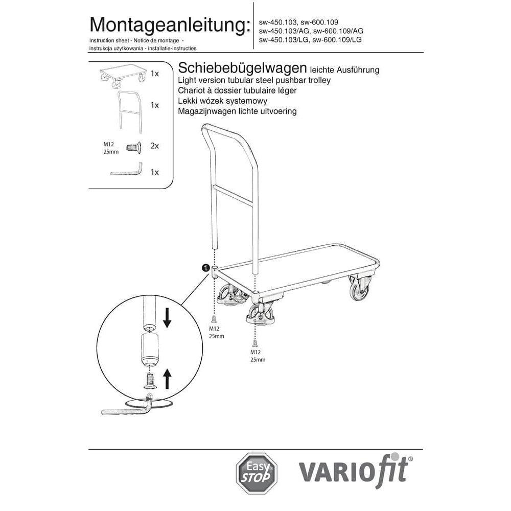 Voziček z ročajem 200 kg tip S + EasySTOP-0