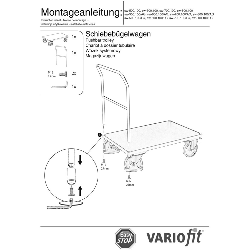 Voziček s potisno ročico 400 kg Tip S + EasySTOP-0