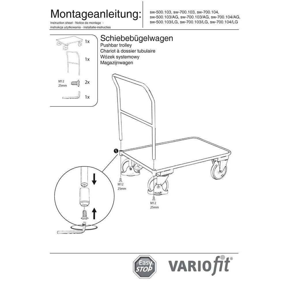 Voziček z ročajem 400 kg tip S + EasySTOP-0