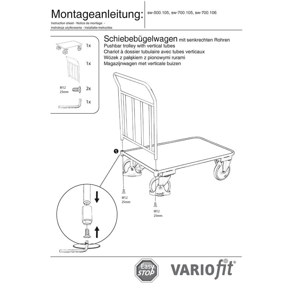 Voziček na kolesih z ročaji 400 kg 4 navpične cevi Tip S + EasySTOP-0