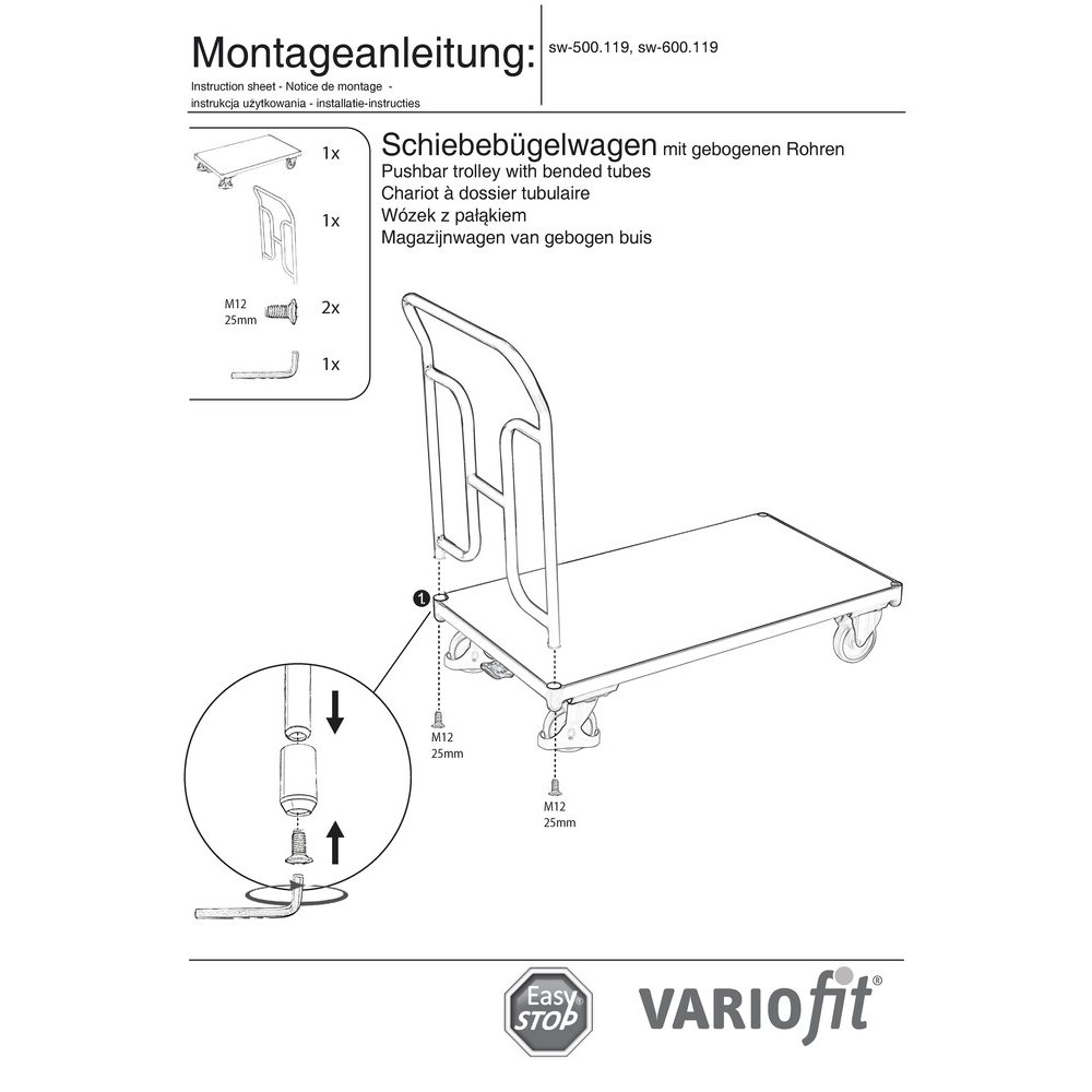 Voziček s potisno ročico 250 kg Tip M + EasySTOP-0