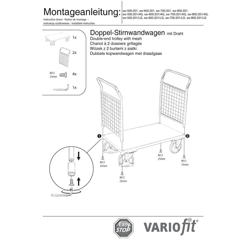 Dvojni žični mrežasti voziček čelne stene 400 kg tip S + EasySTOP-0