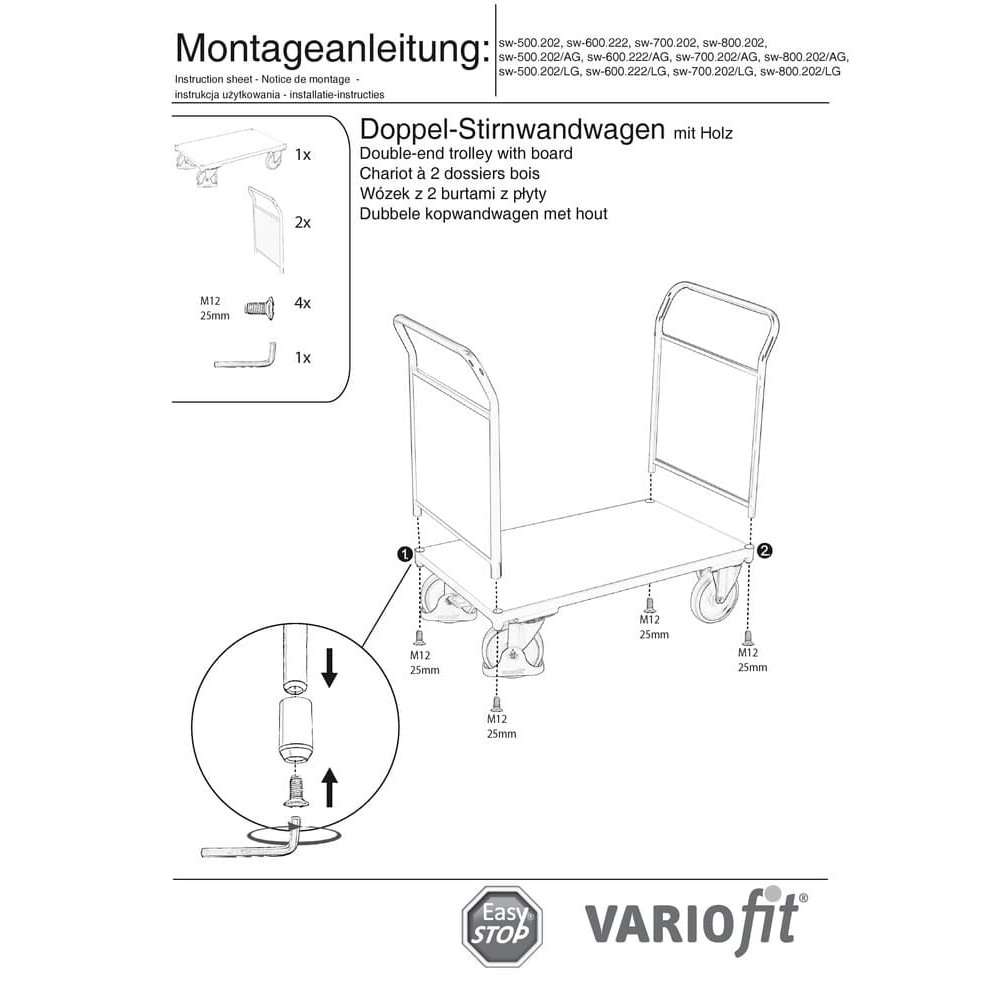 Dvojni sprednji voziček 400 kg tip S + EasySTOP-0