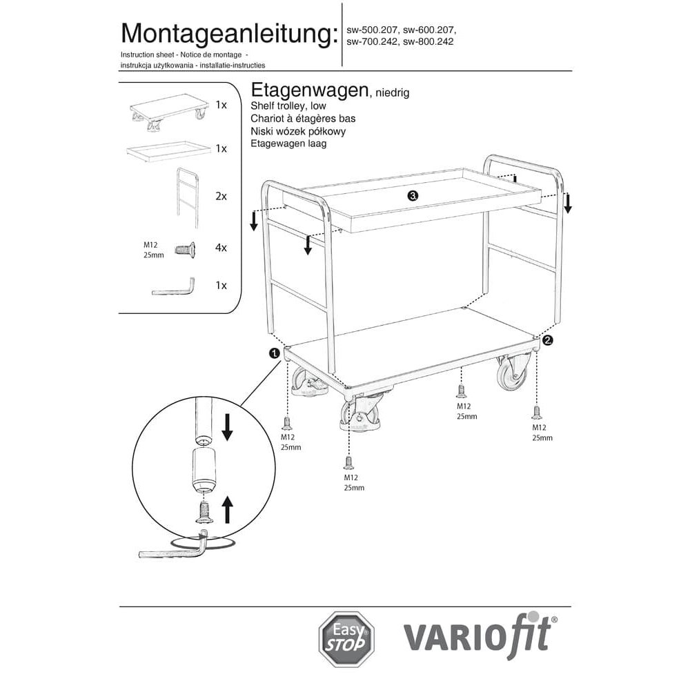 Nadstropni voziček z 2 pladnji 250 kg tip S + EasySTOP-1