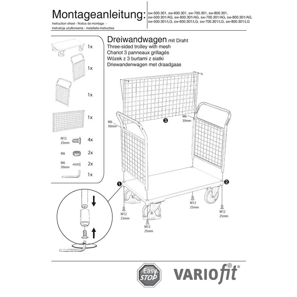 Voziček s tremi žičnimi stenami 400 kg Tip S + EasySTOP-1