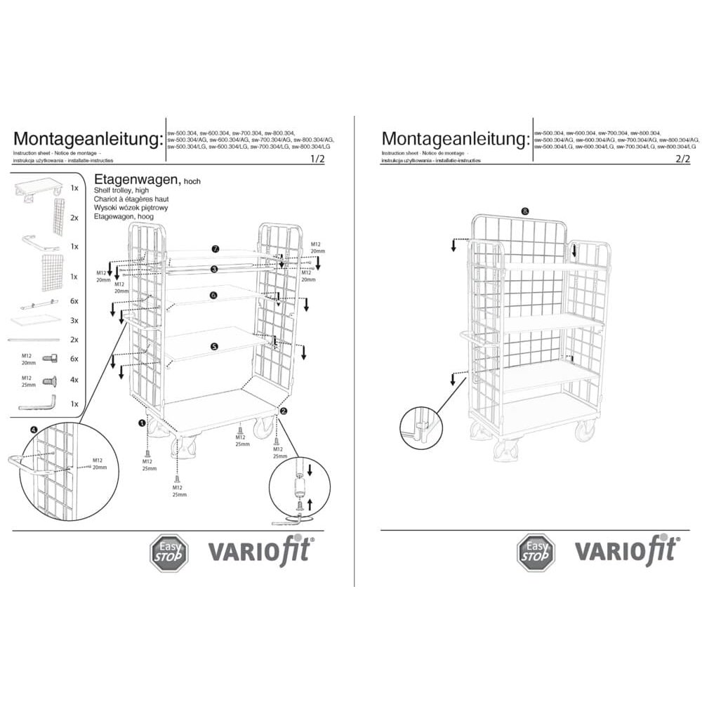 Paket-tristenski voziček visok s 4 policami 400 kg nosilnost tip S + EasySTOP-0