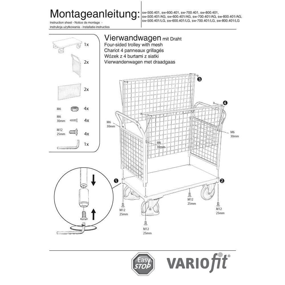 Žičnata mrežasta voziček s štirimi stenami 400 kg tip S + EasySTOP-0