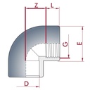 PVC-U 90°Kotni kos Muffa x IG 20 mm x 1/2" PN10-0