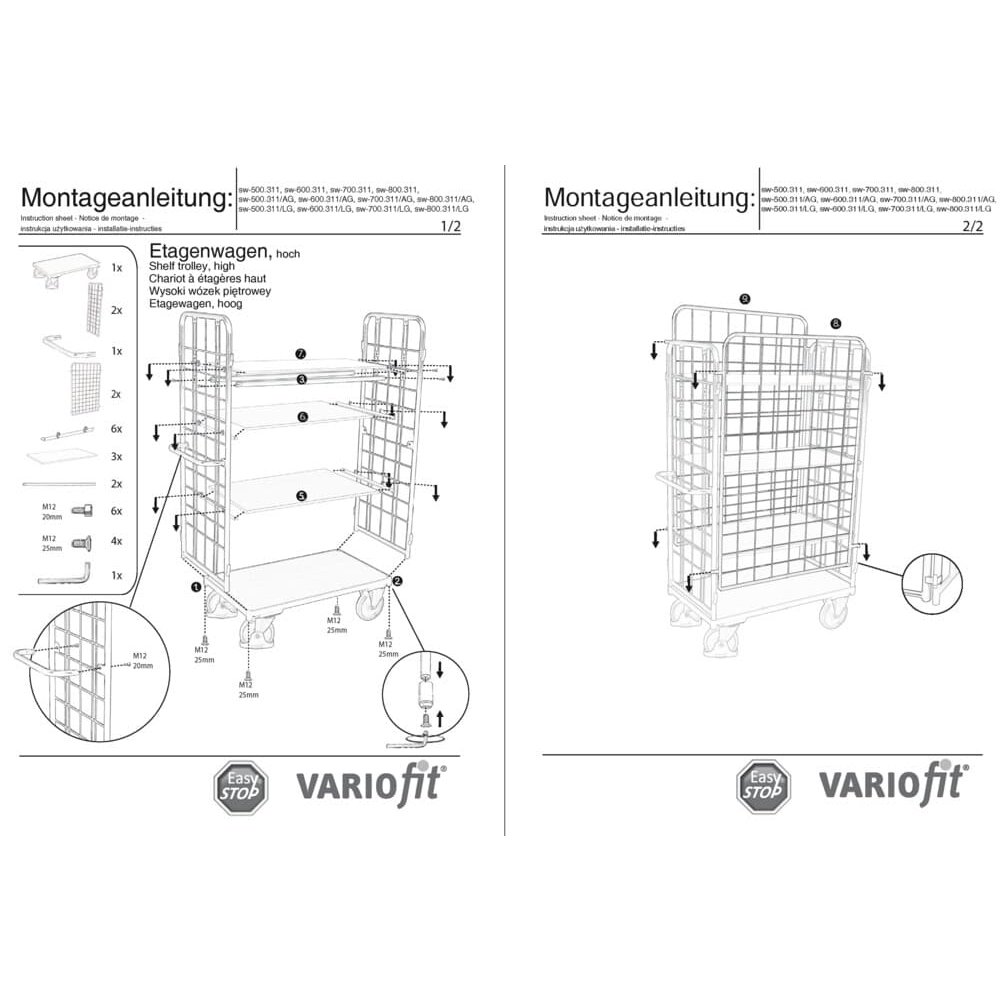 Paket-štirikolesni voziček visok s 3 policami Tip M + EasySTOP-0