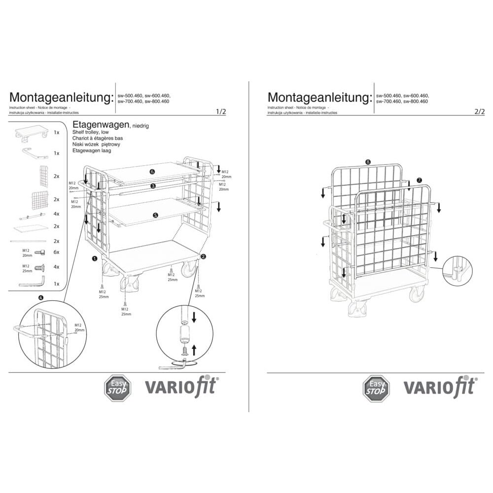 Paket-Štiristenski voziček s 3 policami Tip M + EasySTOP-0