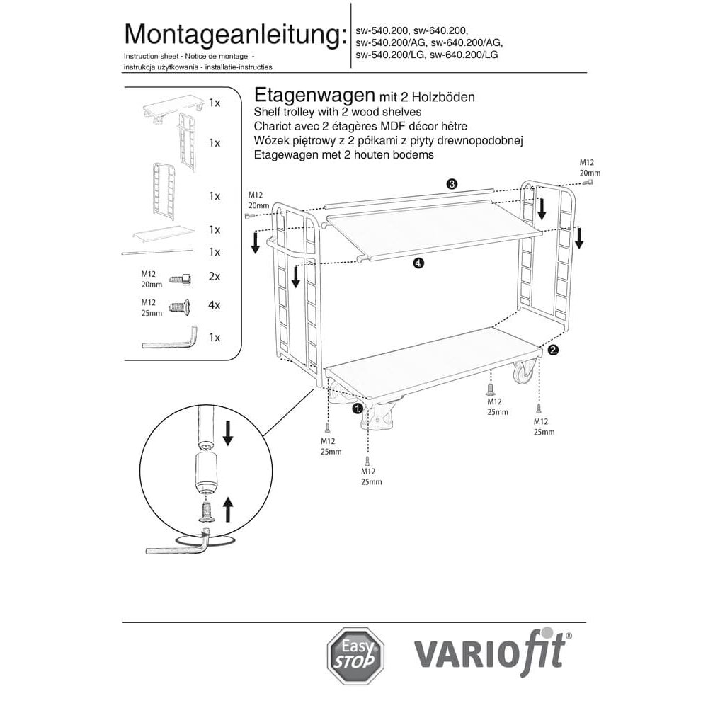 Regalni voziček z 2 policama 400 kg nosilnosti tip L + EasySTOP-0