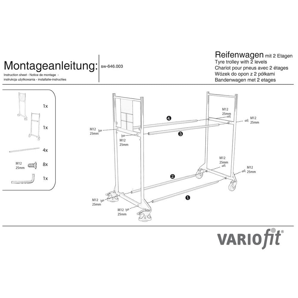 Voziček za pnevmatike 300 kg z 2 etažama termoplastični gumijasti kolesi 1205 x 780 x 1430 mm-1