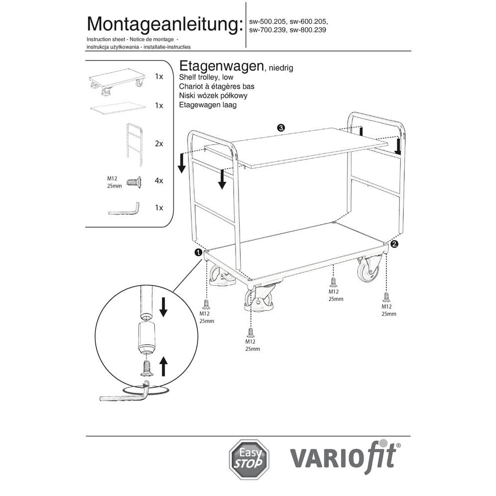 Voziček z dvema policama 250 kg nosilnosti Tip L + EasySTOP-1