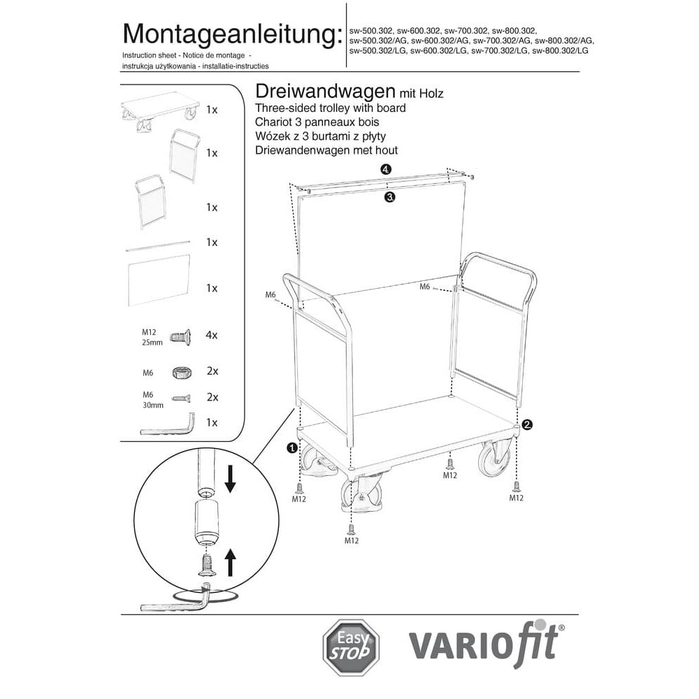 Tristenski voziček 500 kg Tip L + EasySTOP-0