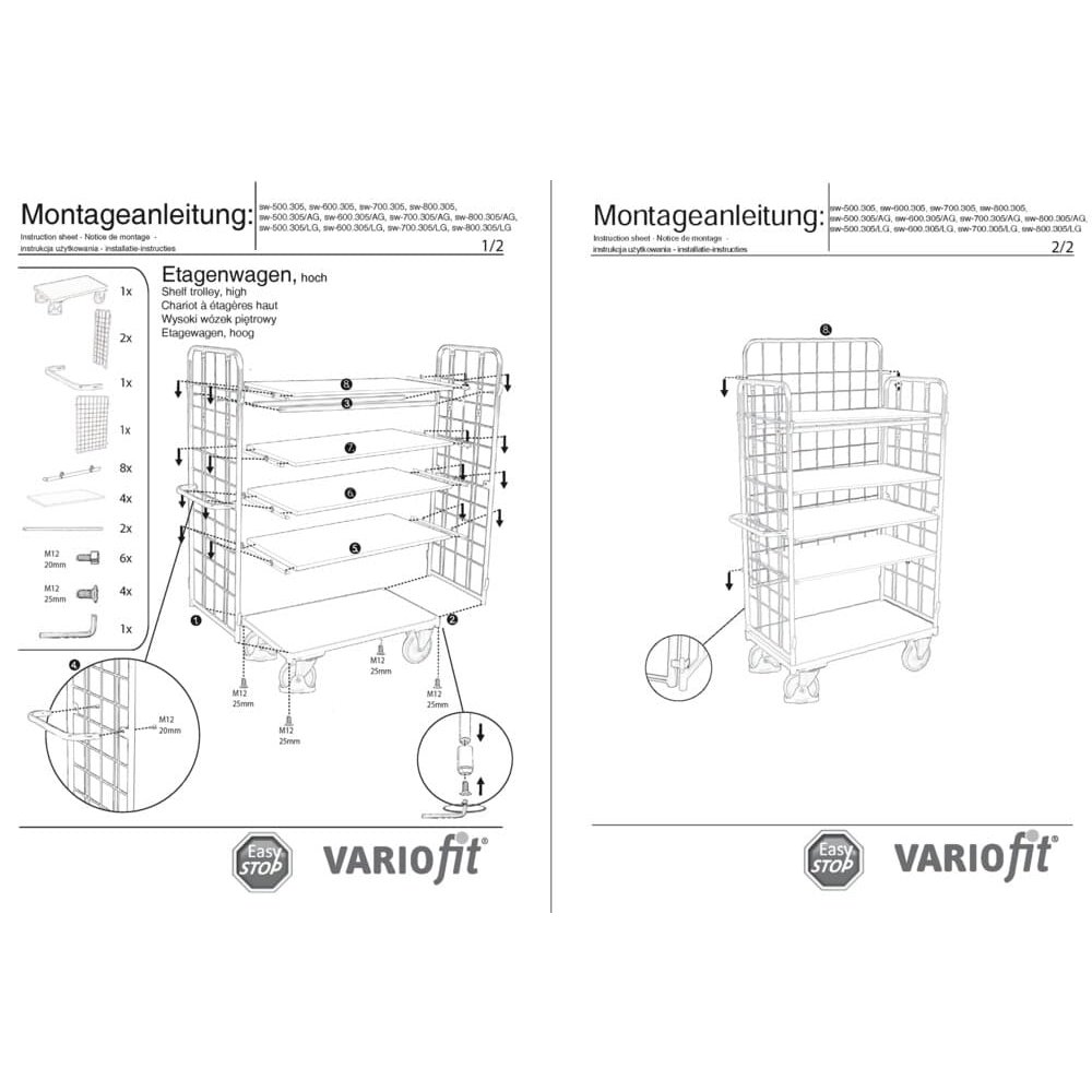 Paket-Dreiwandwagen visok s 5 policami 500 kg Tip L + EasySTOP-0