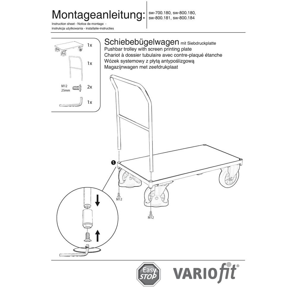 Voziček s potisnim ročajem 1000 kg tip L + EasySTOP-0