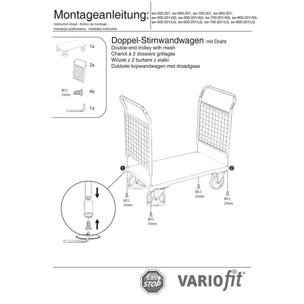 Dvojni-mrežni voziček s čelnim zidom 500 kg Typ XL + EasySTOP-0