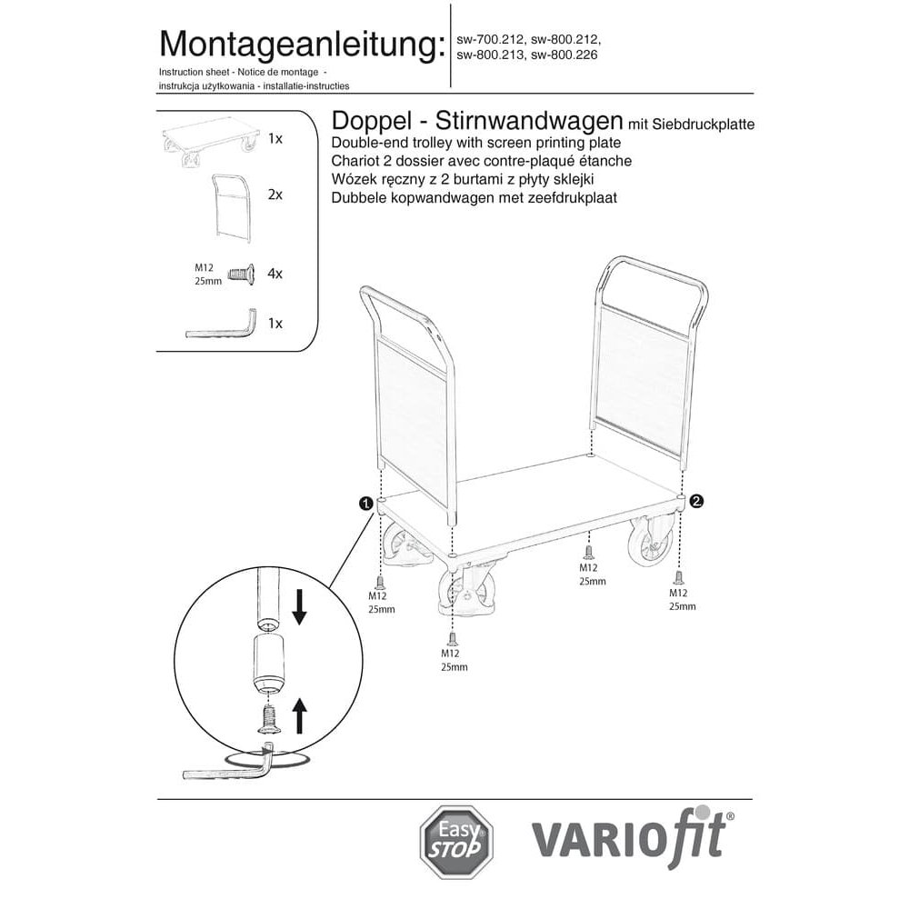 Dvojni čelni voziček 1000 kg Tip M + EasySTOP-0