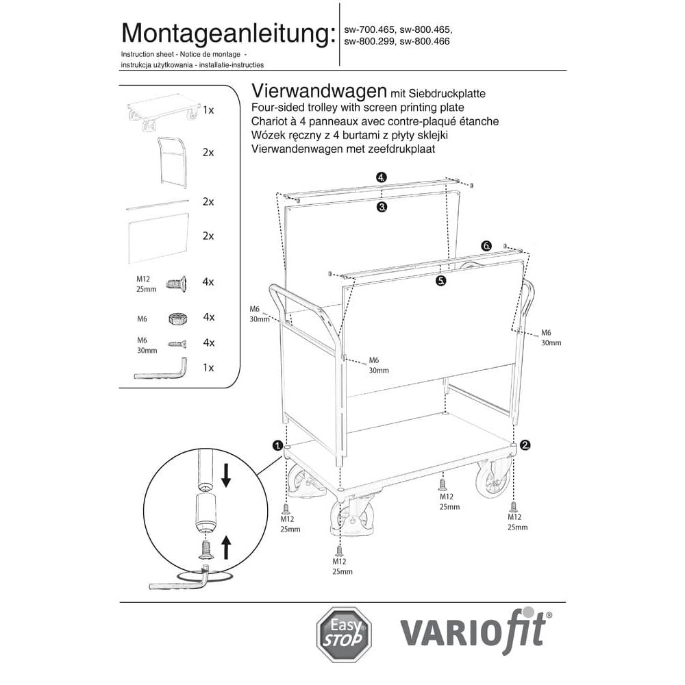 Voziček s štirimi stenami 1000 kg Tip M + EasySTOP-0