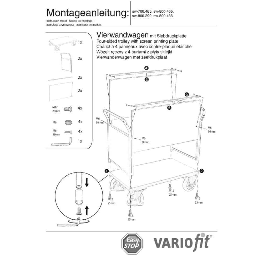 Voziček s štirimi stranicami 1000 kg Tip XL + EasySTOP-0