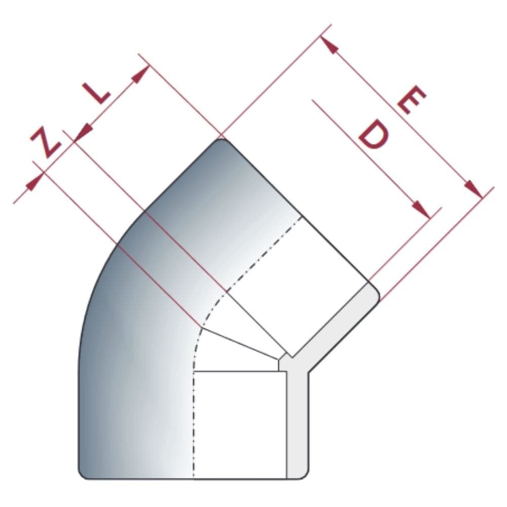 PVC-U 45°Kotni nastavek 63 mm PN16-0