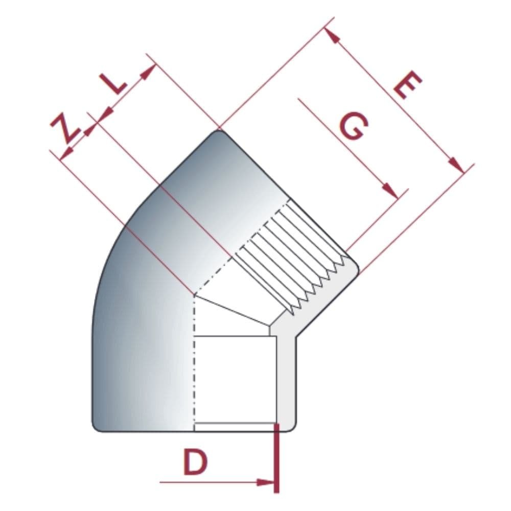 PVC-U 45°Kotni nastavek x IG 20 mm x 1/2"PN10-0