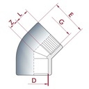 PVC-U 45°Kotni nastavek x IG 20 mm x 1/2"PN10-0