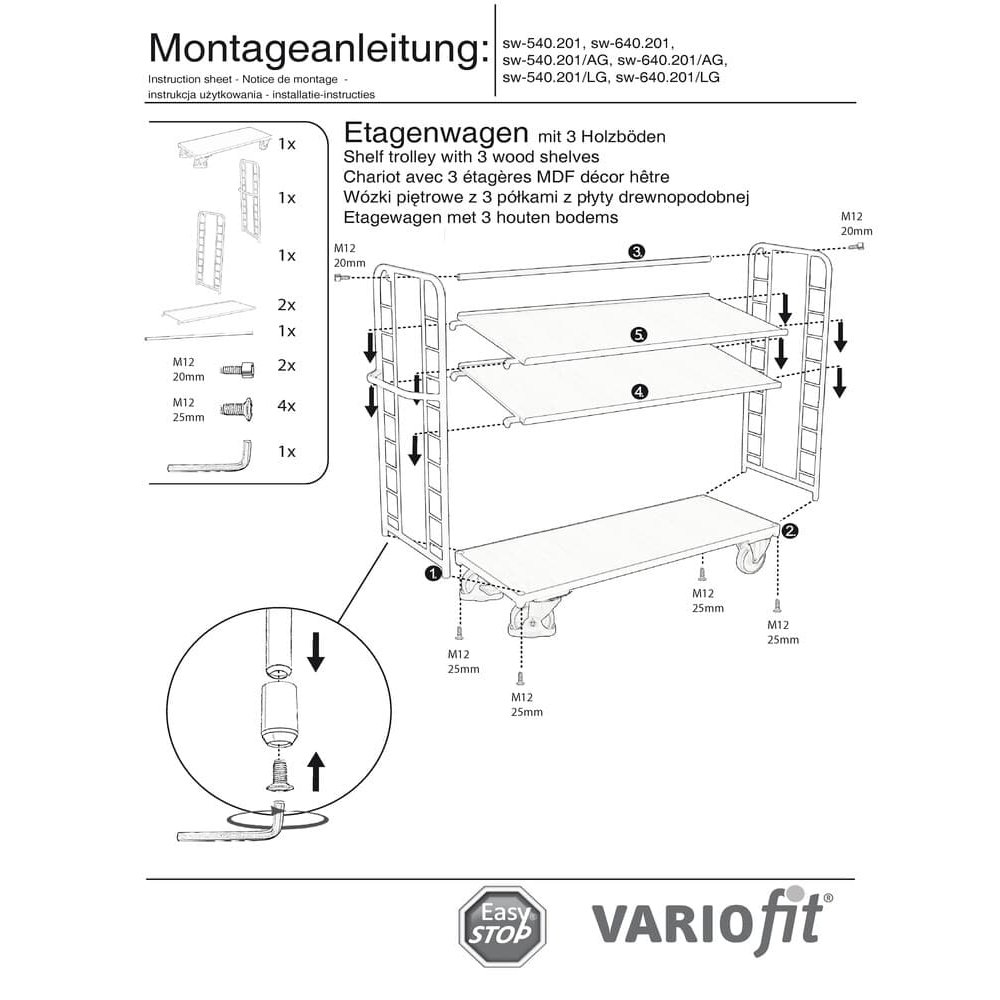 Nadstropni voziček s 3 policami 250 kg Tip M + EasySTOP-0