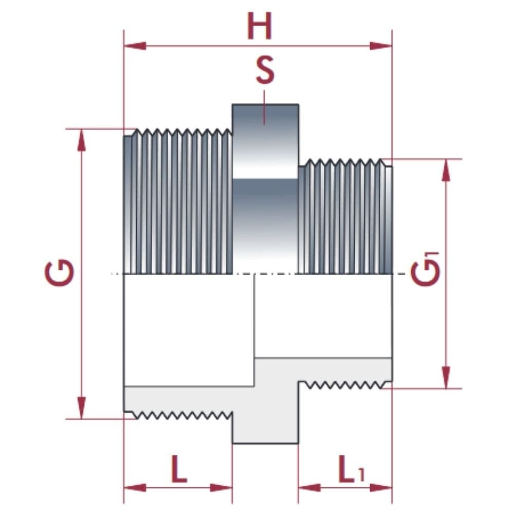 PVC - U Dvojni nastavek zmanjšan AG 2 1/2" x 1 1/2"-0