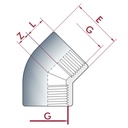 PVC-U 45°Koleno IG 1 1/2" PN10-0