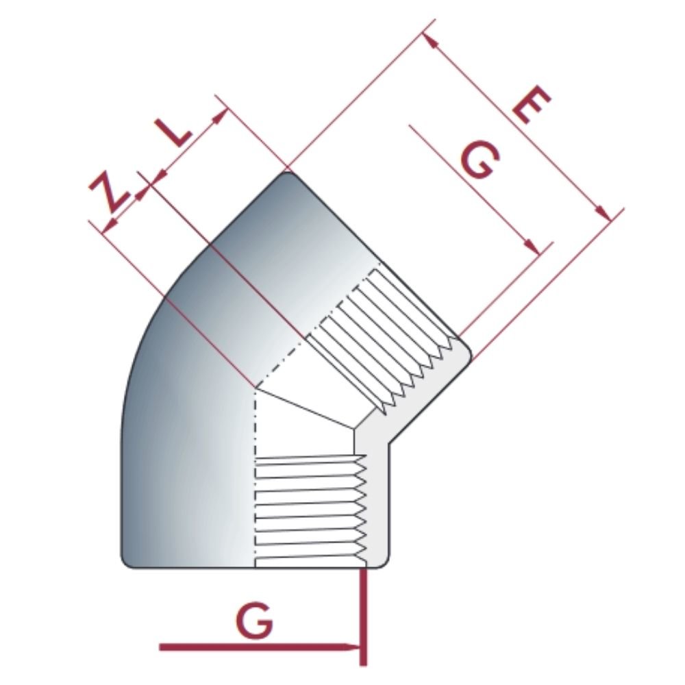 PVC-U 45°Kotni IG 2" PN10-0