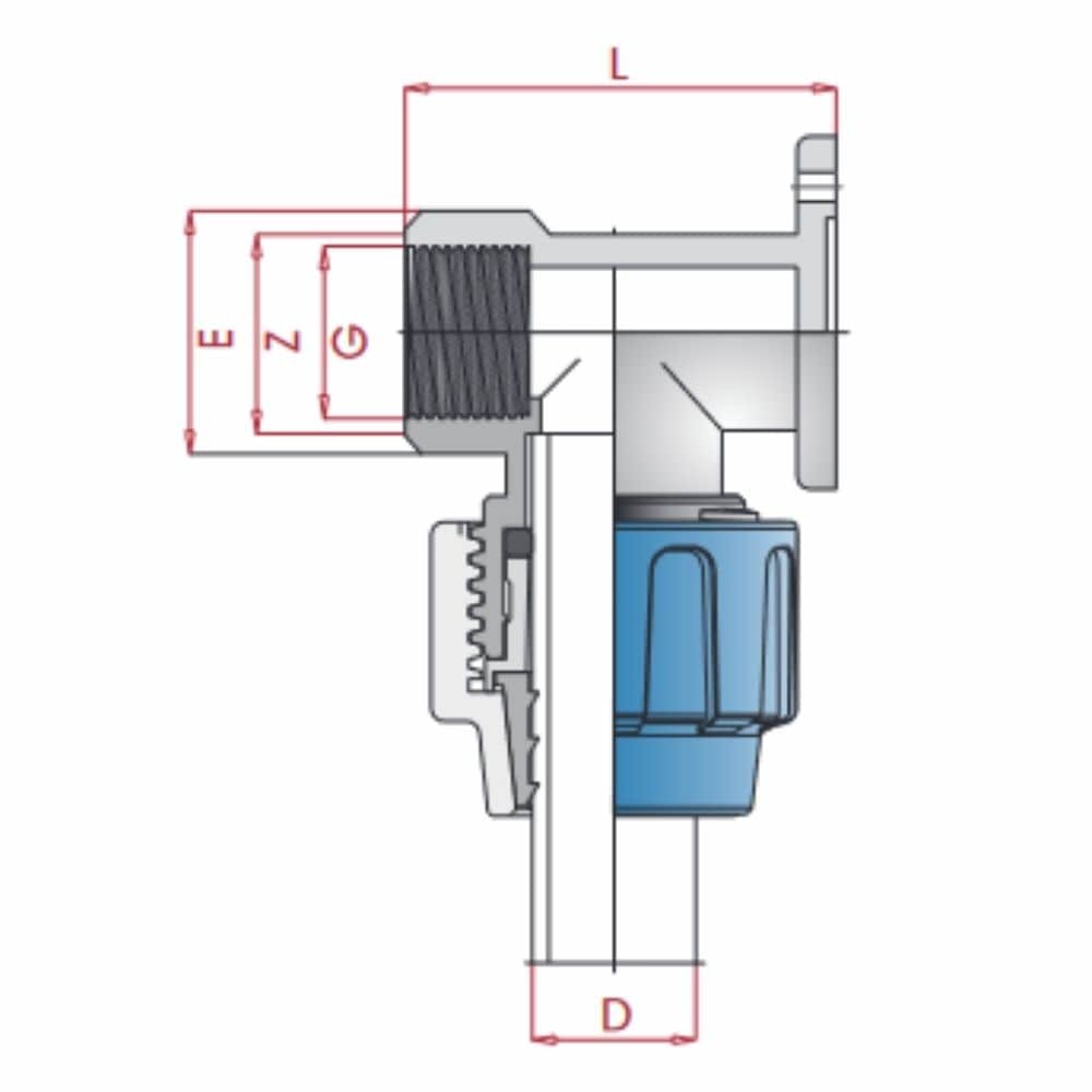 PP PE cevni priključek 90° stenska pritrditev 25 x 3/4" IG-0