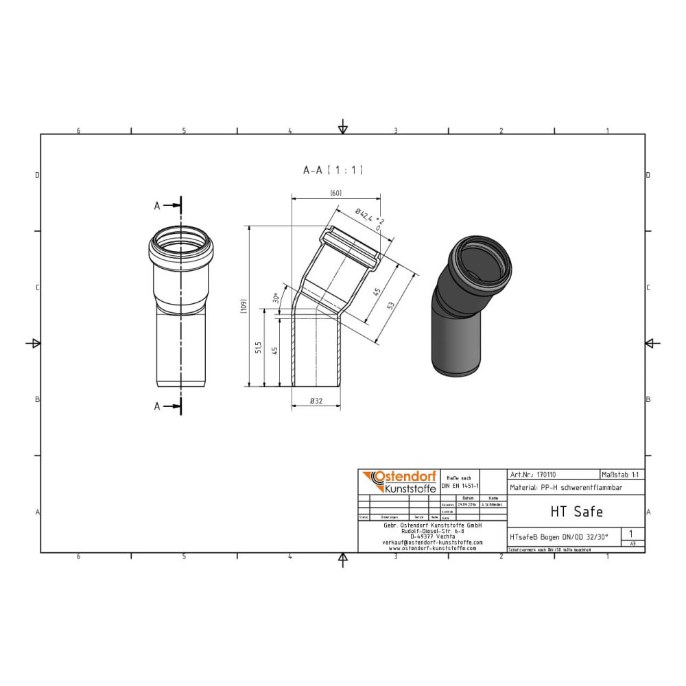 HTsafeB Koleno DN/OD 32 30 Stopinj-1