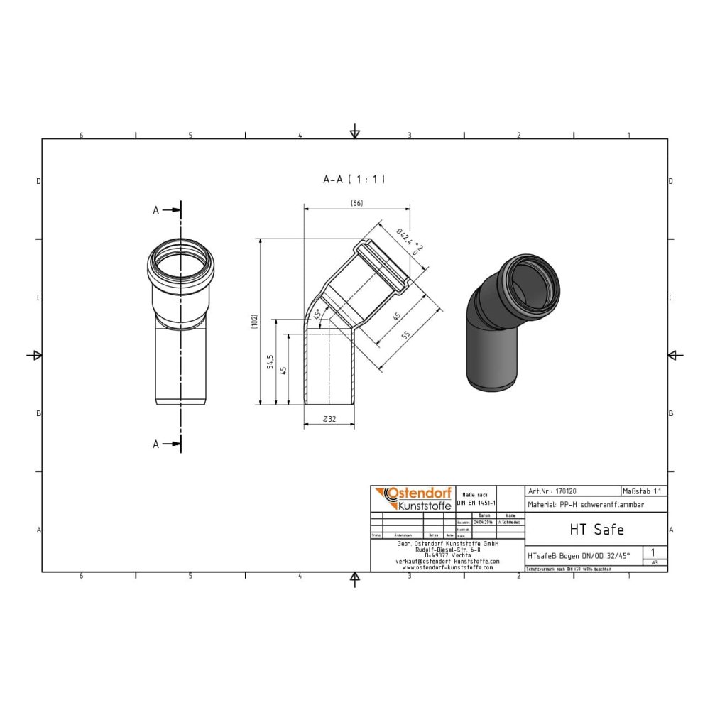 HTsafeB Koleno DN/OD 32 45 Stopinj-1