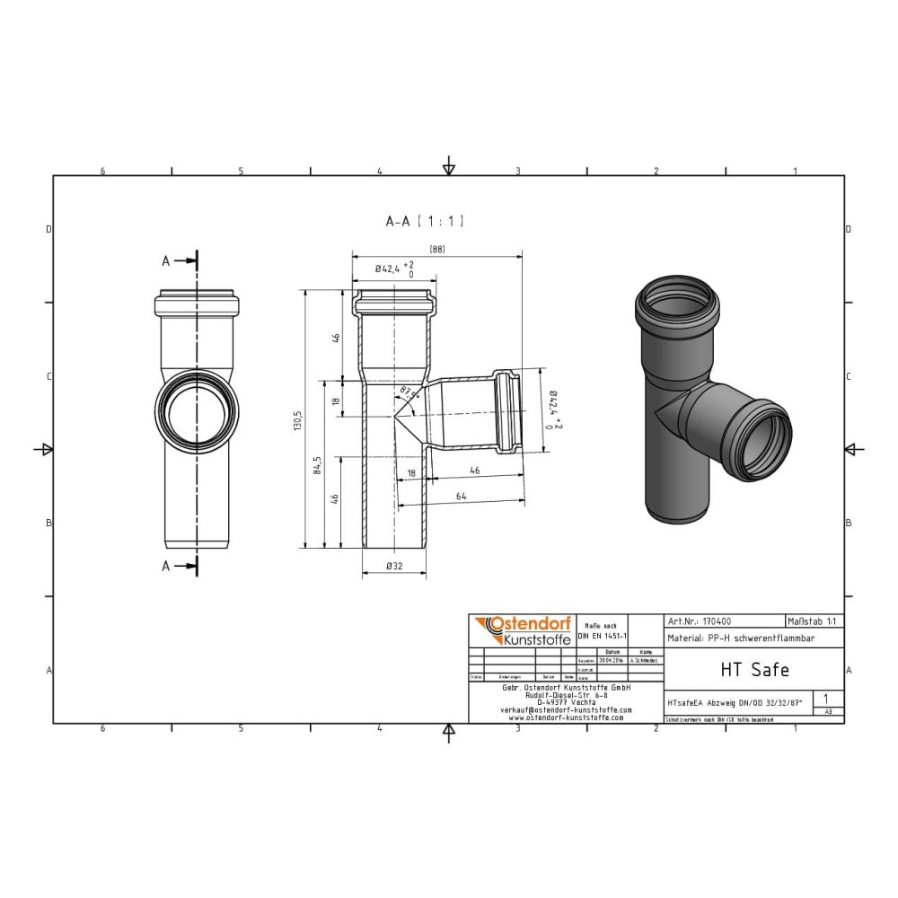 HTsafeEA Razcep DN/OD 32/32 88,5 stopinj-1