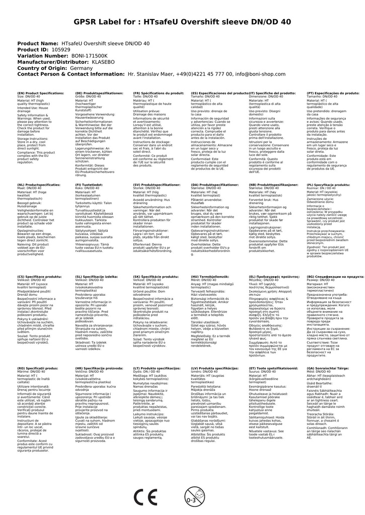 HTsafeU Prehodna spojka DN/OD 40-2