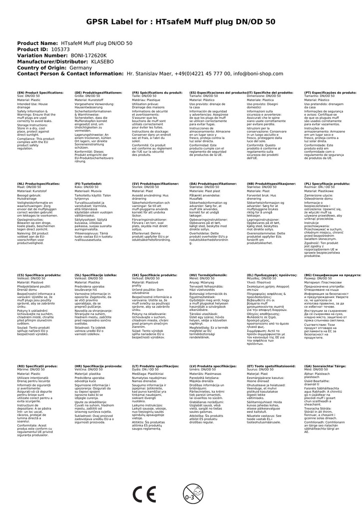 HTsafeM čep za spojke DN/OD 50-2