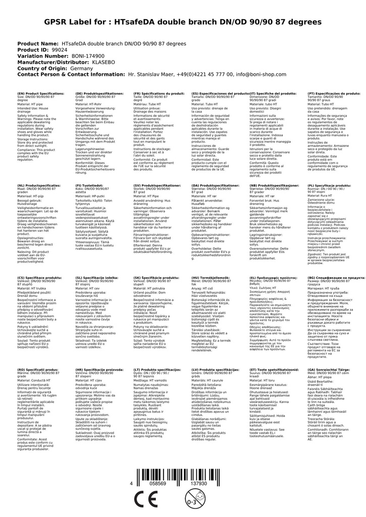 HTsafeDA Dvojni priključek DN/OD 90/90/90 87 stopinj-2