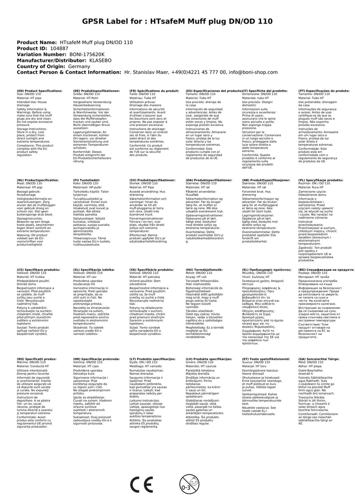 HTsafeM čep za spojke DN/OD 110-2