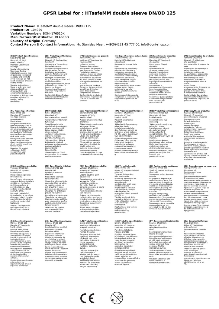 HTsafeMM Dvojna spojka DN/OD 125-2