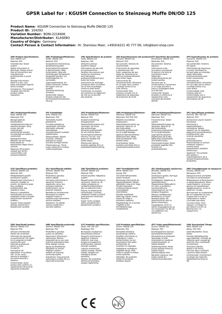 KGUSM priključek na kamenino tulko DN/OD 125-3